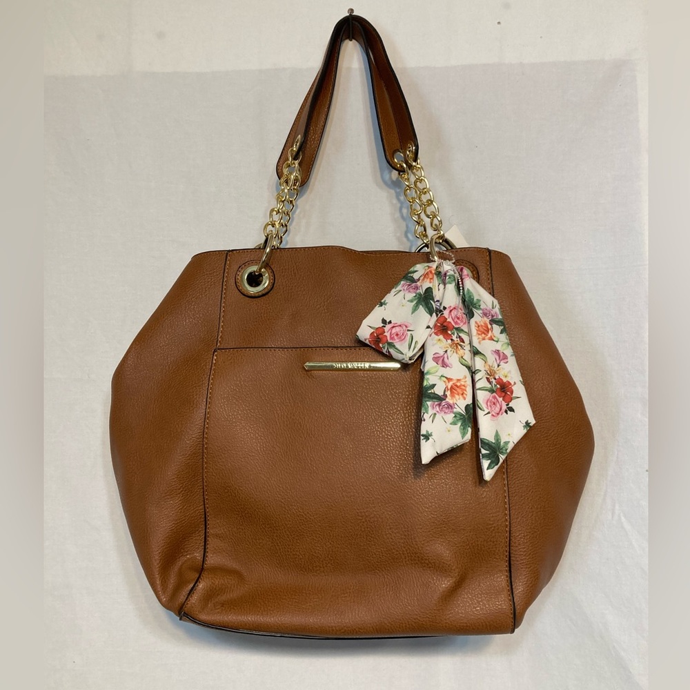 STEVE MADDEN TAN SHOULDER BAG WITH FLORAL SCARF NWT